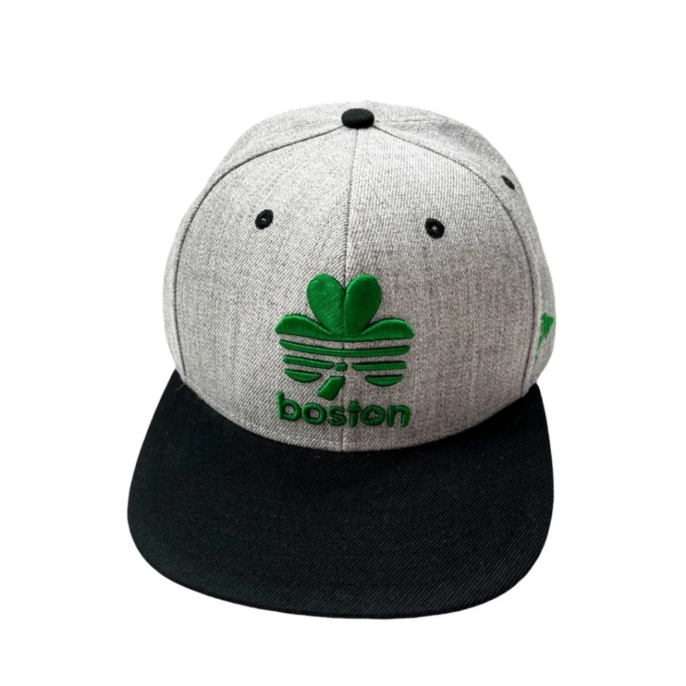 NWOT Boston Shamrock 3D Embroidered Flat Brim Hat Wool Blend Snapback
